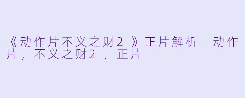 《动作片不义之财2》正片解析-动作片，不义之财2，正片