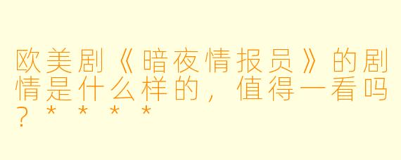 欧美剧《暗夜情报员》的剧情是什么样的,值得一看吗?****
