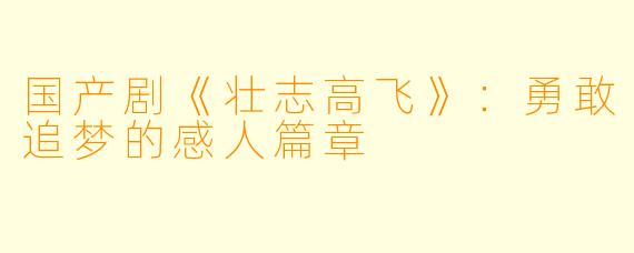 国产剧《壮志高飞》：勇敢追梦的感人篇章