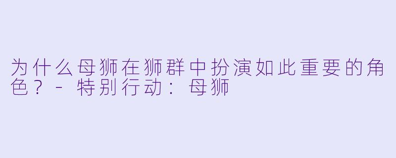 为什么母狮在狮群中扮演如此重要的角色？