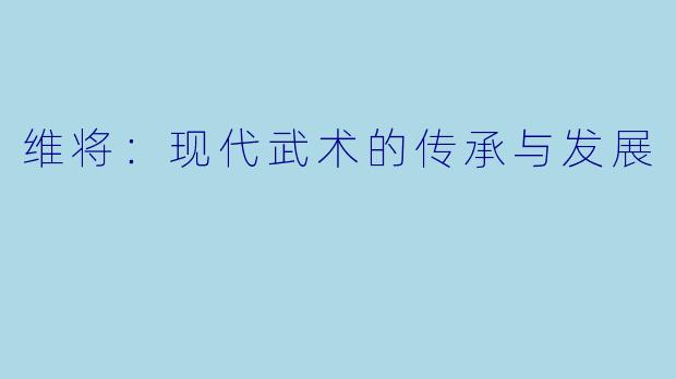 维将：现代武术的传承与发展