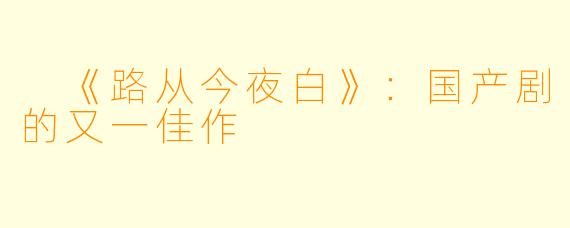  《路从今夜白》：国产剧的又一佳作