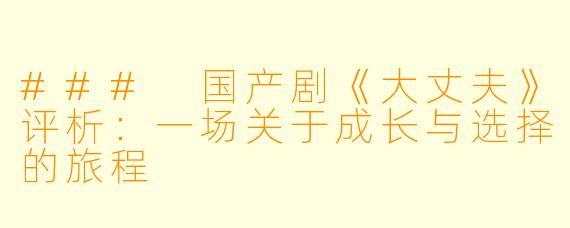 ### 国产剧《大丈夫》评析：一场关于成长与选择的旅程