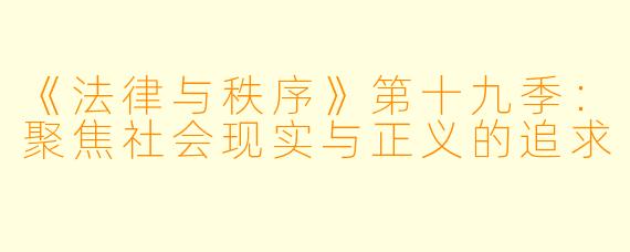 《法律与秩序》第十九季：聚焦社会现实与正义的追求