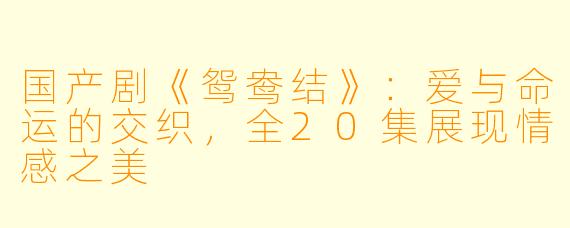 国产剧《鸳鸯结》：爱与命运的交织，全20集展现情感之美