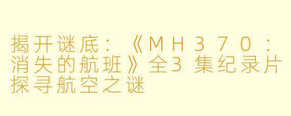 揭开谜底：《MH370：消失的航班》全3集纪录片探寻航空之谜