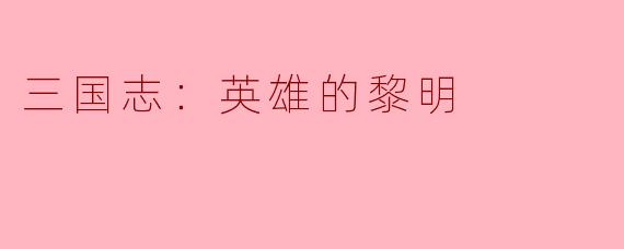 重温经典：探秘“三国志：英雄的黎明”