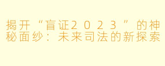 揭开“盲证2023”的神秘面纱：未来司法的新探索