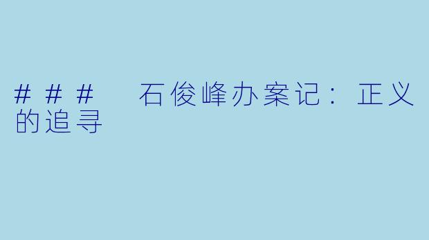 ### 石俊峰办案记：正义的追寻