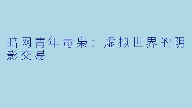 暗网青年毒枭：虚拟世界的阴影交易