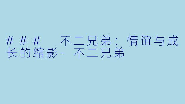 ### 不二兄弟：情谊与成长的缩影-不二兄弟