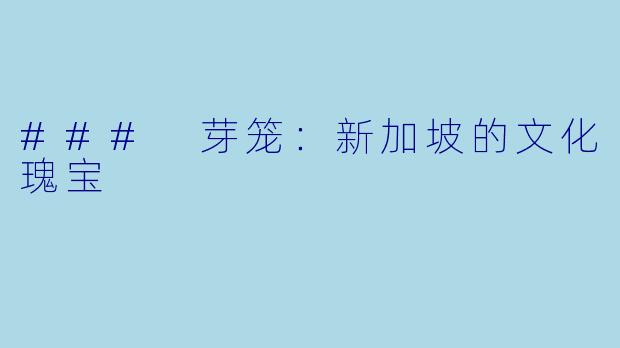### 芽笼：新加坡的文化瑰宝