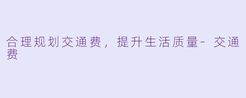 合理规划交通费，提升生活质量-交通费