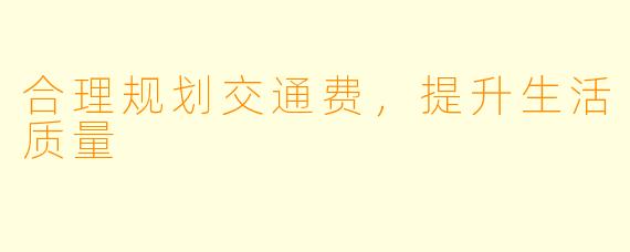 合理规划交通费,提升生活质量