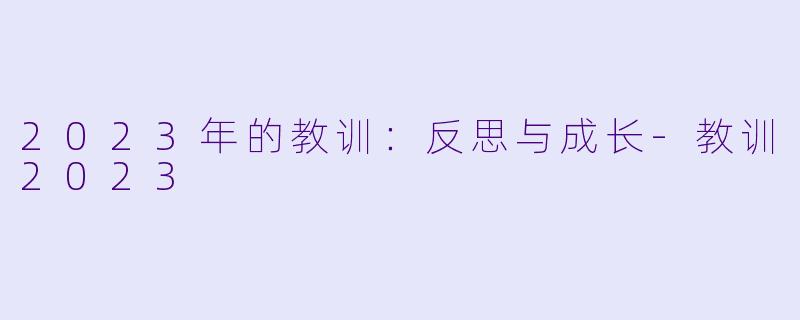 2023年的教训：反思与成长-教训2023