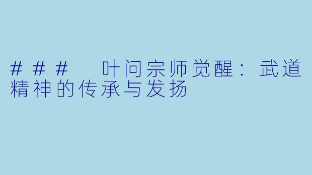### 叶问宗师觉醒：武道精神的传承与发扬