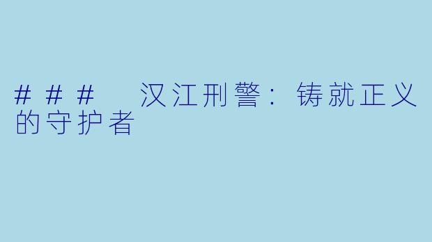 ### 汉江刑警：铸就正义的守护者