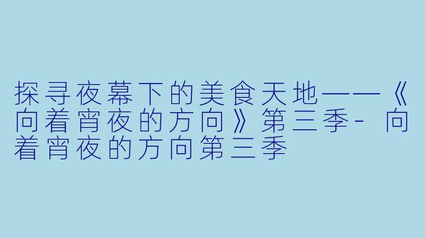 探寻夜幕下的美食天地——《向着宵夜的方向》第三季