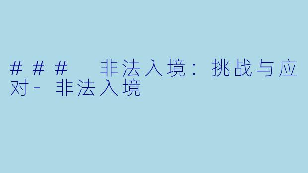 ### 非法入境：挑战与应对-非法入境