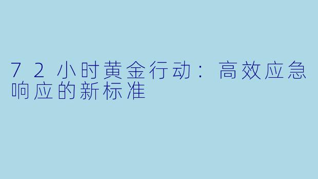 72小时黄金行动：高效应急响应的新标准