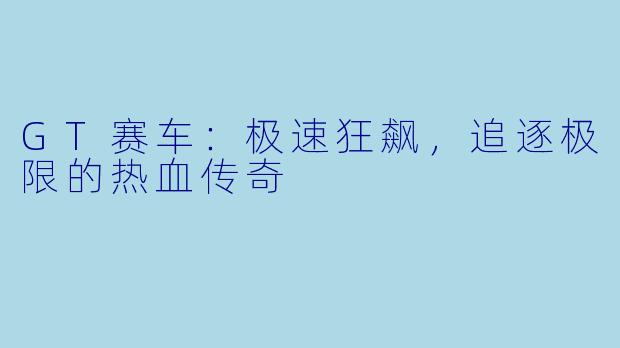 GT赛车：极速狂飙，追逐极限的热血传奇
