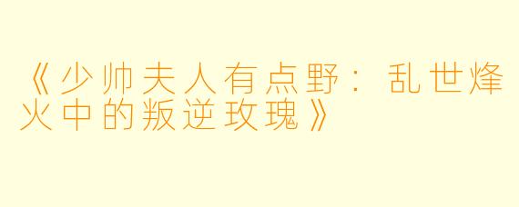 《少帅夫人有点野：乱世烽火中的叛逆玫瑰》