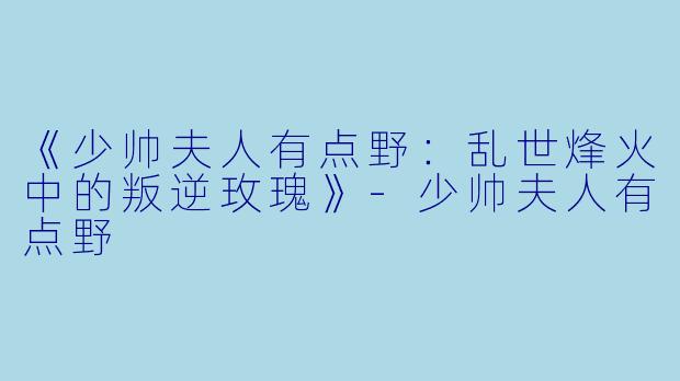 《少帅夫人有点野：乱世烽火中的叛逆玫瑰》