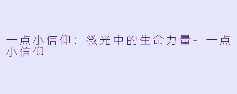 一点小信仰:微光中的生命力量