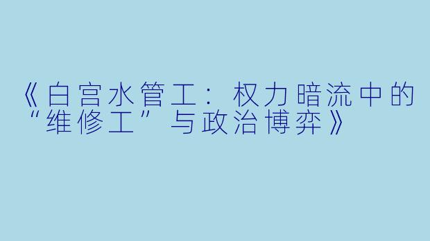 《白宫水管工:权力暗流中的“维修工”与政治博弈》
