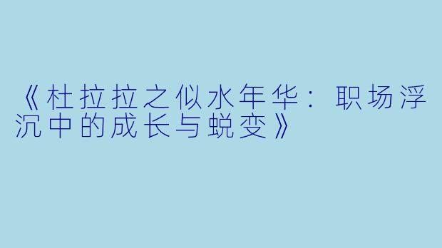 《杜拉拉之似水年华:职场浮沉中的成长与蜕变》