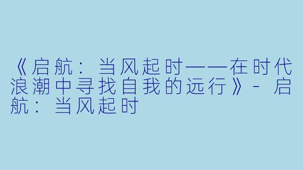 《启航：当风起时——在时代浪潮中寻找自我的远行》