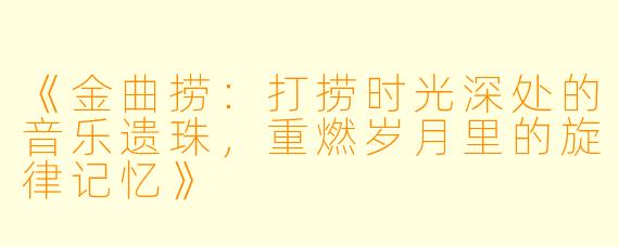 《金曲捞：打捞时光深处的音乐遗珠，重燃岁月里的旋律记忆》
