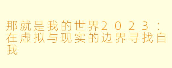 那就是我的世界2023：在虚拟与现实的边界寻找自我