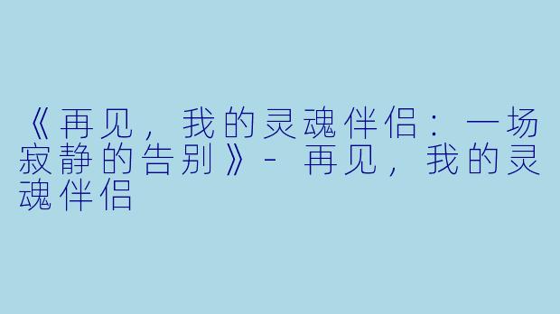 《再见，我的灵魂伴侣：一场寂静的告别》-再见，我的灵魂伴侣