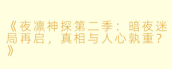 《夜凛神探第二季：暗夜迷局再启，真相与人心孰重？》