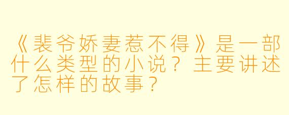 《裴爷娇妻惹不得》是一部什么类型的小说？主要讲述了怎样的故事？