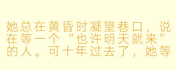 她总在黄昏时凝望巷口，说在等一个“也许明天就来”的人。可十年过去了，她等的究竟是什么？是某个具体的人，还是别的什么？